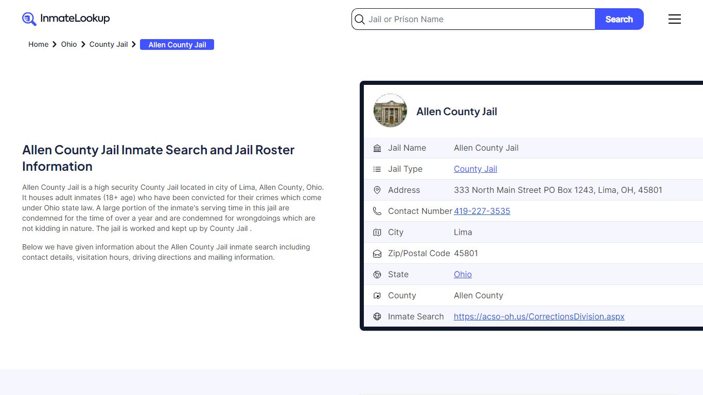 Allen County Jail Inmate Search - Lima Ohio - Inmate Lookup